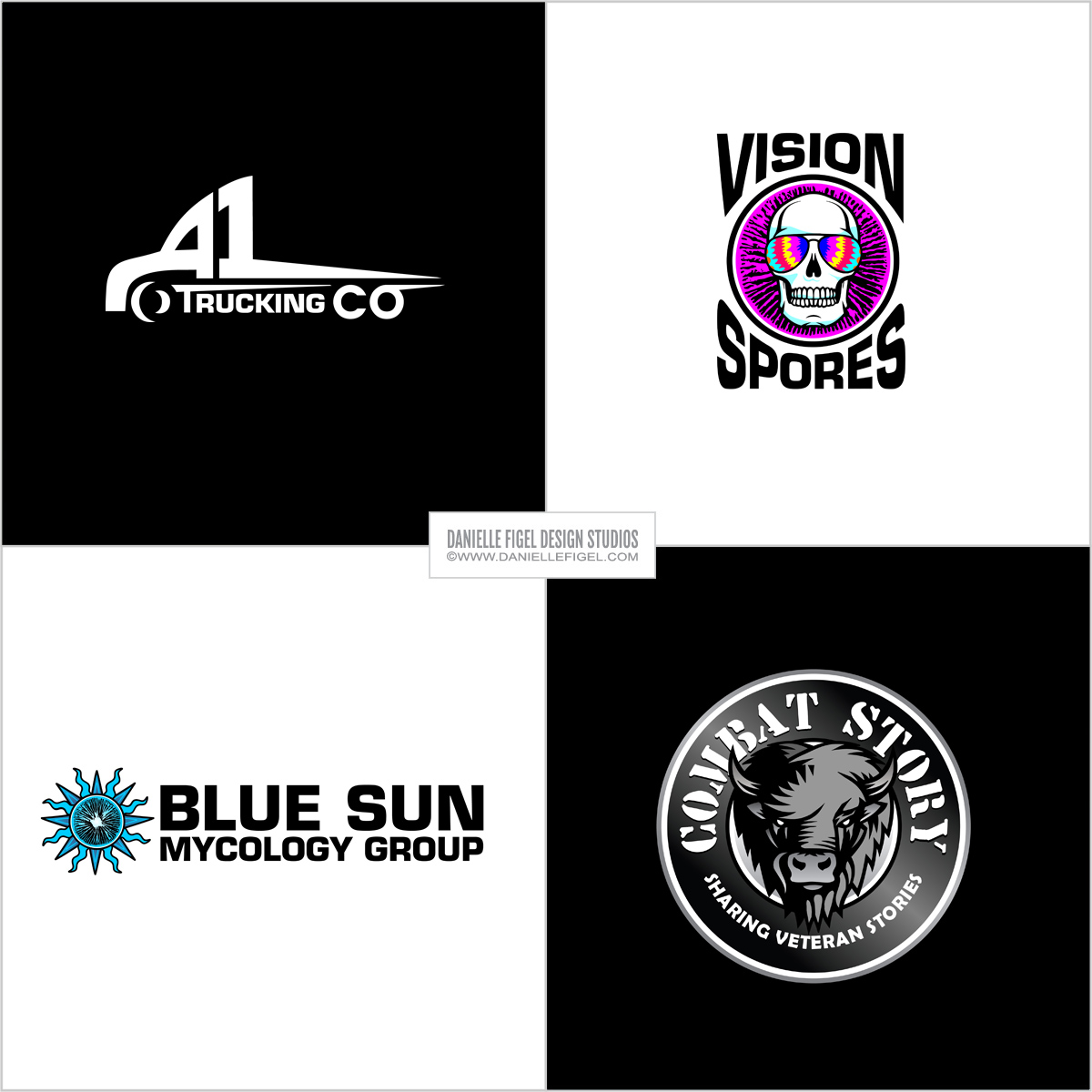 Danielle Figel Design Studios Logo Design environment logo design skateboard logo design car logo design  trucking company logo design skull logo design truck logo design urban streetwear logo design  mushroom logo design combat logo design bull logo design 