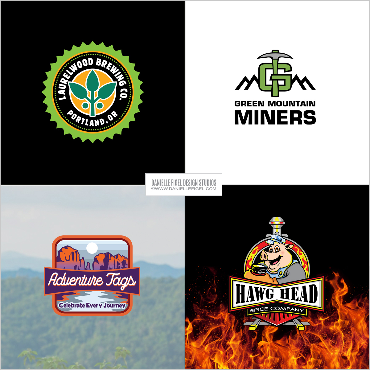 Danielle Figel Design Studios Logo Design brewery logo design beer logo design miner logo design adventure logo design camping logo design mountains logo design badge logo design meat rub logo design pig logo design spice rub logo design grilling logo design grill logo design spice company logo design flames logo design cooking logo design chef logo design