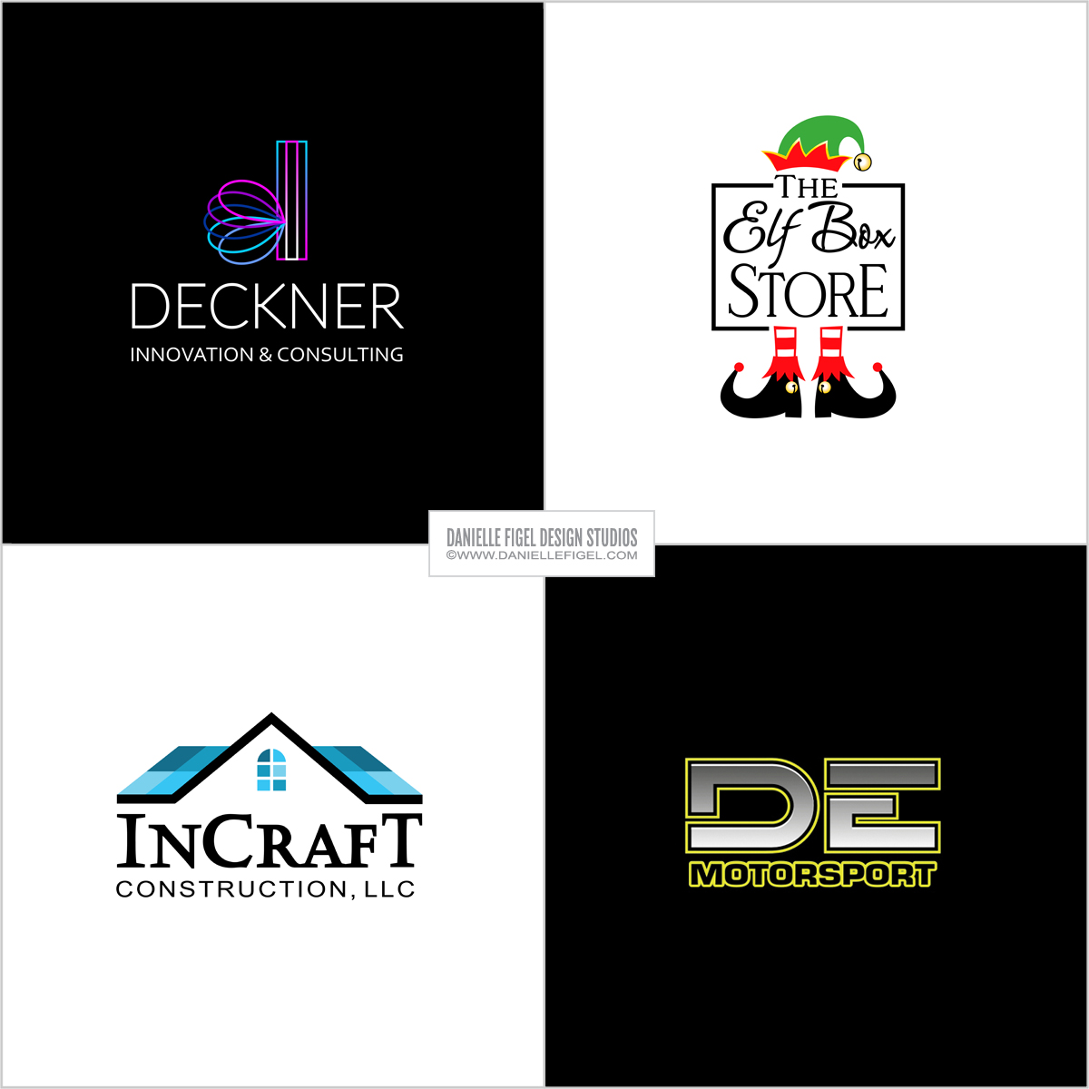 Danielle Figel Design Studios Logo Design innovation logo design consulting logo design firm logo design elf logo design christmas logo design santa logo design construction logo design home building logo design home logo design racing logo design race team logo design clever logo design
