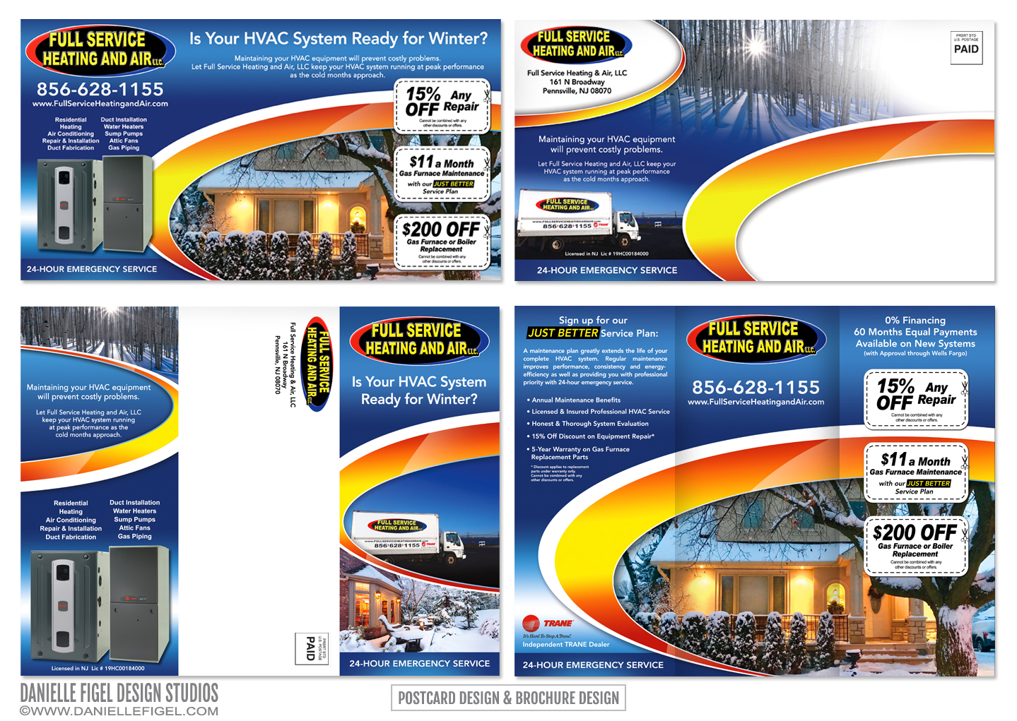 brochure design hvac postcard design tri-fold brochure design oversized postcard design nj graphic design Danielle Figel Design Studios