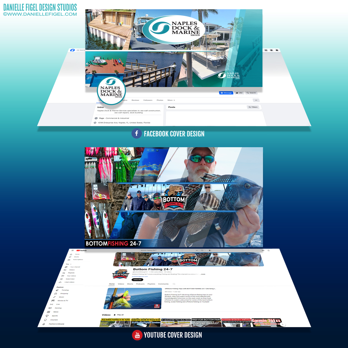 facebook cover page design facebook cover design danielle figel design studios youtube cover design youtube banner design social media graphics fishing outdoors sports 