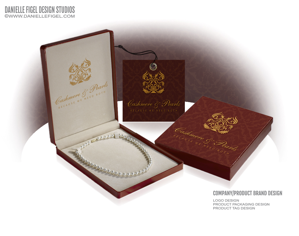 jewelry packaging design, jewelry design, jewelry logo design, pearls logo design, product packaging design, box design ideas, Danielle Figel Design Studios
