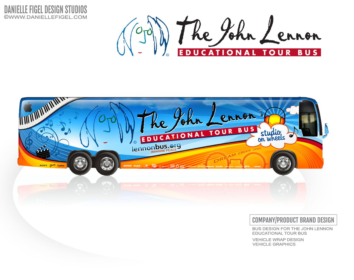 bus wrap design, vehicle wrap design ideas, bus art ideas, bus design ideas, lennon bus design, music bus design, bus wrap ideas, bus artwork ideas, vehicle wrap design, Danielle Figel Design Studios, truck wrap design ideas, truck wrap ideas